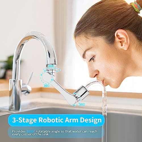 Longing Home 1080° Swivel Faucet Extender, Heavy Duty Rotating Sink Extension, Universal Swivel Multifunctional Robotic Arm, Rotating Splash Filter Extension Faucet Aerator for Kitchen Bathroom-2 Pcs - Thumbnail 6