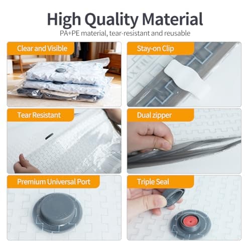 Vacuum Storage Bags for Travel, Vacuum Seal Bags for Clothing with Portable Electric Pump, Space Saver Bags in Multiple Carry-On Sizes, Perfect for Luggage and Suitcases (15 Pack Travel Size) - Thumbnail 6