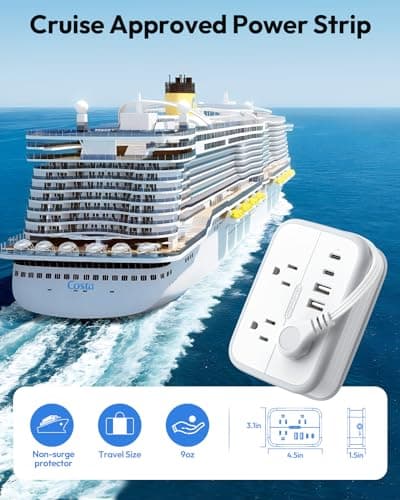 NTONPOWER 10 in 1 Travel Power Strip, 6 Outlets 4 USB Ports(2 USB C), 4ft Extension Cord Wrapped Around Small Power Strip, Compact for Travel, Hotel, Cruise Approved, White - Thumbnail 6