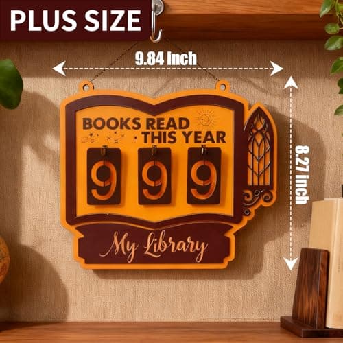 Books Read This Year Counter Sign, Book Shelf Decor, Book Lover Gifts for Women, Wooden Reading Tracker, library Decor for Home, Gift for Readers, Teachers, Librarians (Dark brown 2) - Thumbnail 2