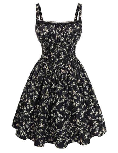 Scarlet Darkness Floral Corset Dress Summer Mini Dresses for Women Teens 2026 Graduation Sundress Black Vintage Floral S - Image 1