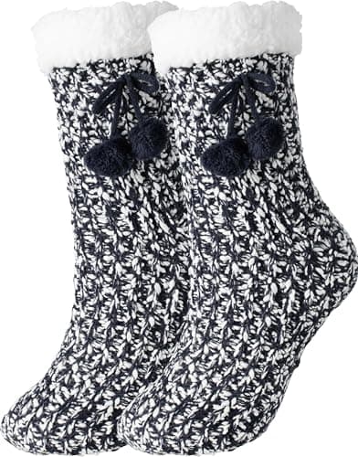 BenSorts Warm Slipper Socks for Women Plush Fuzzy Socks With Grips Grippers Non Slip Sleep House Socks Soft Thick Mothers Holiday Gift Blue - Image 1