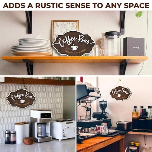 Woodamore Small Coffee Bar Sign For Wall - Vintage Coffee Sign Decor For Bar Accessories, Wood Farmhouse Cafe Signs Rustic Kitchen Decor - Thumbnail 4