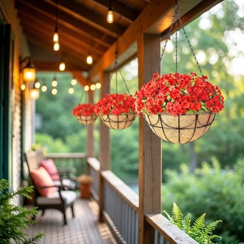 EINYEXW 12 Inch 3 Pack Hanging Baskets Planters for Outdoor Plants - Wire Hanging Baskets Plant for Plants Outdoor with Coco Liners Minimalist Metal Hanging Pots for Outside Garden Patio Porch Decor - Thumbnail 4