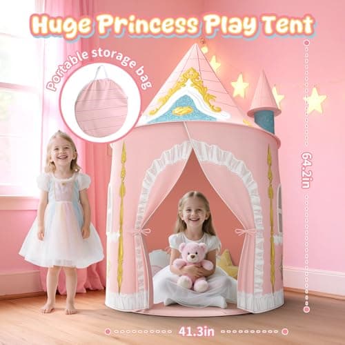 Skirfy Kids Play Tent for Girls Toddler Indoor Princess Tents for Kids Ages 4-8 Large Outdoor Playhouse Castle for Girl Boys 3-5 4-6 Birthday Thanksgiving - Thumbnail 4