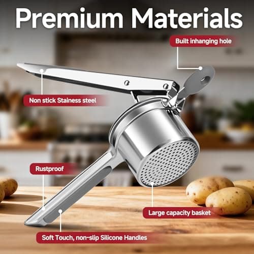 Potato Ricer for Mashed Potatoes-Stainless Steel 15oz Large Capacity,All Clad,Heavy Duty,Ergonomic Handle for Spaetzle,Oranges, Lemons, Pumpkins, Carrots, Avocados(GRAY) - Thumbnail 3