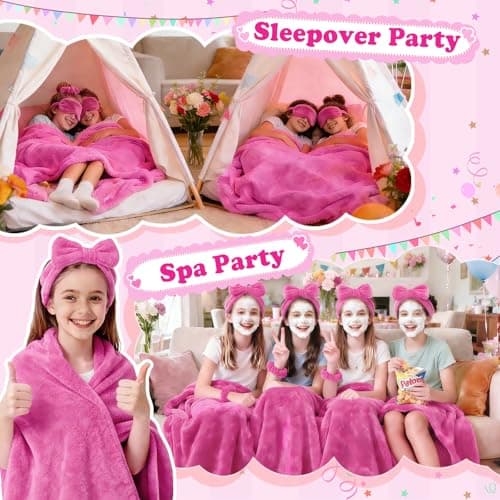 Nyxuso Sleepover Party Supplies for Girls, Spa Slumber Favor with Blanket Headband Eye Mask Hair Scrunchies(Rose 24Pcs) - Thumbnail 6