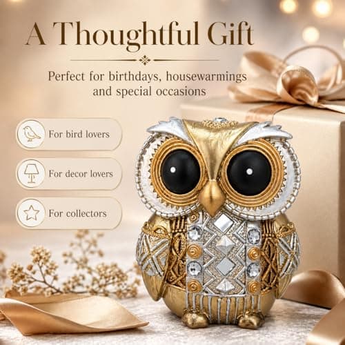 Edyocey Owl Figurines Home Decor - Gold Owl Statue for Shelf, Office Decor, Spiritual Gifts for Women, Bird Lovers ，Handcrafted Owl Sculpture with Gold Finish - Thumbnail 6