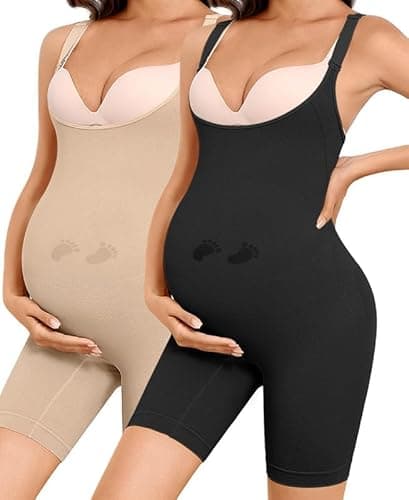 Y25D Women's Maternity Bodysuit Seamless Pregnancy Shapewear Shorts Under Dresses Belly Support - Image 1