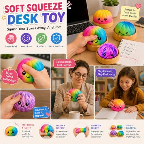 Rainbow Dumpling Squishies, Mystery Dumplings Squishies with Steamer Box, Colorful Bao Bun Squishys, Soft Squeeze Desk Toy, Fun Stress Relief Fidget Ball for Party Supplies Gift - Thumbnail 2