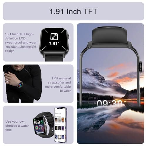 Smart Watches for Men, 1.91" AMOLED Men's Fitness Watch with 2026 Upgrade LED Flashligh, 7-Day Battery, IP68 Waterproof, 24/7 Heart Rate/Sleep Monitor, 120+ Workout Modes for Android iPhone(2 Bands) - Thumbnail 2