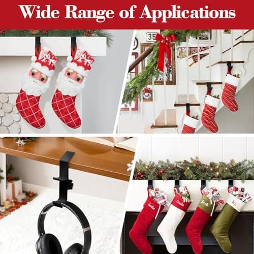 ANOEPUY 4 Pack Stocking Holders for Mantle for Christmas Decorations,2 in 1 Mantle Garland Holder for Hanging Christmas Stockings,No Drilling Required & Adjustable Garland Hanger, Metal(Black) - Thumbnail 6