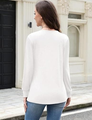 Misakia Tops for Women Trendy 2025 Dressy Casual V Neck Long Sleeve Buttons Fall Winter Flowy Tunic Tops Soft Blouses Shirts Business Casual Outfits Ladies Tops C-white - Thumbnail 5