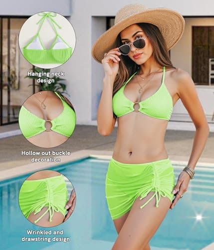 Figninget Swim Suits for Women 2025 Mesh Sarong Wraps Swim Skirt Womens High Waisted Bikini Green XL - Thumbnail 4