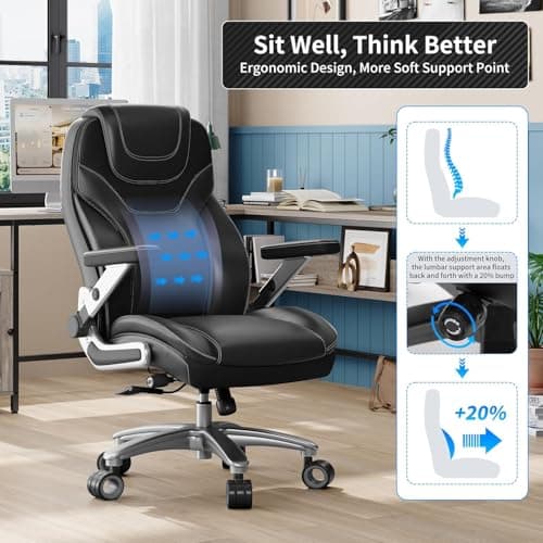 CoziCradle Big and Tall Office Chair with 5D Arms, 600lbs Fabric & PU Leather Heavy Duty Desk Chair, Adjustable Lumbar Support & Height, Tilt Function, High Back Ergonomic Executive Computer Chair - Thumbnail 3