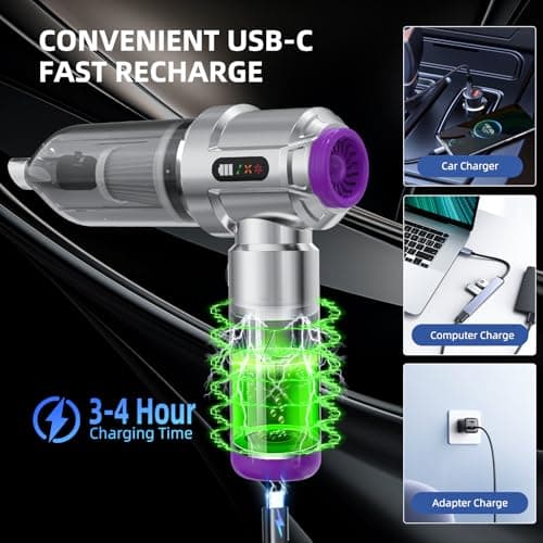 Kimdog Cordless Vacuum Cleaner - 22000PA Handheld Car Vacuum, 4-in-1 Portable Mini Air Duster Rechargeable, 3-Speed Small Powerful Gadgets & Gifts, for Home, Office, Mattress, Carpet, Pet (Silver) - Thumbnail 5