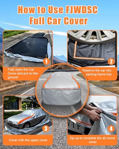 FJWDSC Full Enclosed Sliver Car Cover Universal Fit Camaro,Dodge Challenger/Charger,Accord,Camry,Altima,5 Series,Chrysler 300,Sonata,Malibu,Lexus ES,Passat,CT5,Audi A6,K5/Stinger,Jaguar XJ,Taycan,MKZ - Thumbnail 4