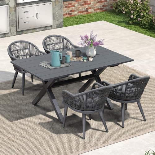 PURPLE LEAF 5 Pieces Patio Dining Set with Cushion PE Rattan, Grey