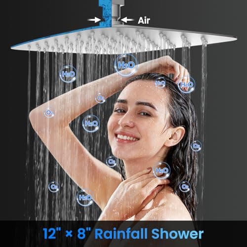 Orovessina Shower Faucet Set, 12" Ceiling Mount Rainfall Shower System with 2 Rain Shower Heads, 2-in-1 Handheld, Solid Brass Pressure Balancing Shower Valve and Trim Kit, Brushed Nickel - Thumbnail 3