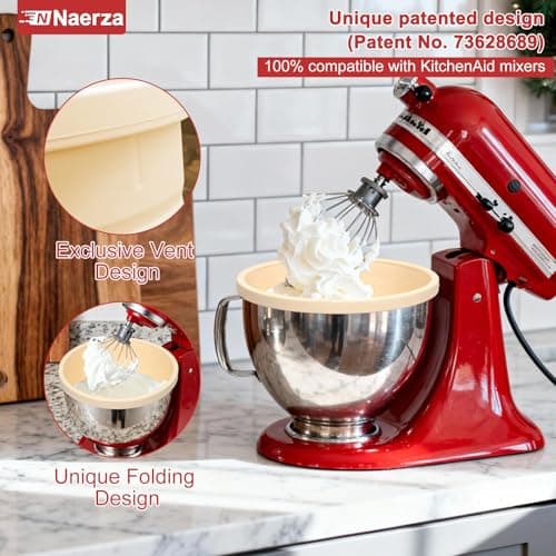 Naerza Silicone Bowl Insert for Kitchen Aid 5 Qt Tilt-Head - Patented Design Bowl Liner, 2pack with Lids, Resistant to collapse Thicker Bowl Insert, Foldable, Heat/Cold Resistant (Beige*Pink) - Thumbnail 2