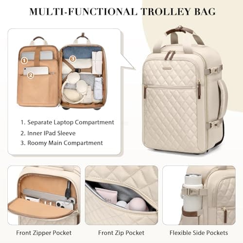 GOLF QUALITY Rolling Backpack for Women,Travel Laptop Backpack with Wheels Roller Personal Item Backpack Wheeled Underseat Carry On Luggage for Travel Business Trip,Fit 17Inch,Apricot - Thumbnail 3