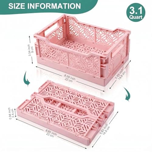 6 Pack Small Pastel Plastic Storage Baskets,Mini Collapsible Storage Bins for Desk Drawer Organizer,Colorful Folding Crates for Craft Supplies,Space Saving Containers for Home Office Dorm(8.6×5.8×3.5) - Thumbnail 3