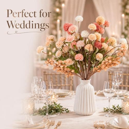 ZMTECH Artificial Flowers for Vase - Mixed Pink Silk Mums 12 Long Stems with Eucalyptus, Faux Flowers Home Decor, Fake Chrysanthemum Pom Pom Stems, Spring Fall Centerpiec(Without Vase) - Thumbnail 6
