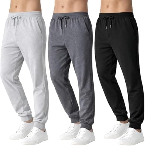 BROOKLYN'S BEST Pack of 3 Men Jogger Pants - Sweatpants for Men with Pockets, Elastic Waistband, Cuffed Ankles, Active Fleece Athletic and Workout Pants - Black/Charcoal/Heather Grey, X-Large - Image 1