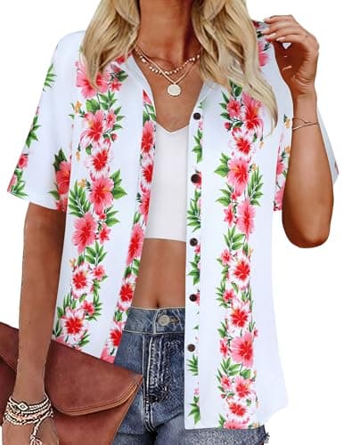 LILYCHIC Womens Hawaiian Tropical Shirts Summer Button Down Short Sleeve Floral Aloha Tops Beach Vacation Outfits - Image 1
