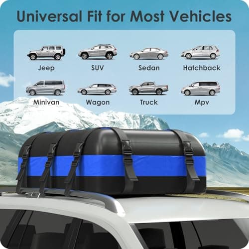 BATSUVCER Car Rooftop Cargo Carrier Bag 20 Cubic Feet, 100% Waterproof Heavy Duty Car Roof Bag for All Vehicle with/Without Racks - Anti-Slip Mat, 6 Door Hooks, Storage Bags, 5CM Straps(Blue) - Thumbnail 5