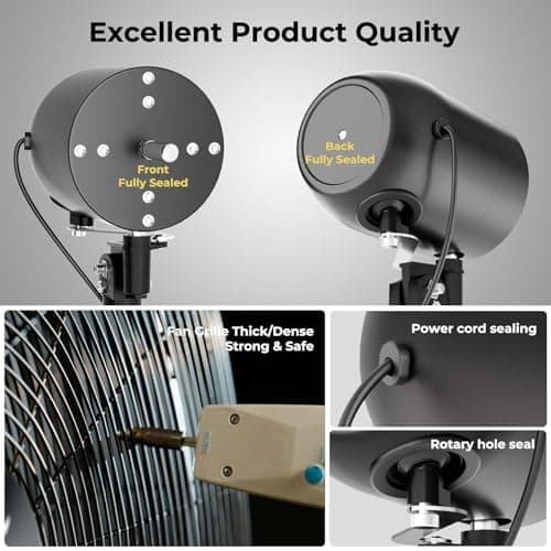 FUGOO 24" Brushless DC Industrial Outdoor Oscillating Wall Mount Fan, Whisper-Quiet 5000 CFM, IP53 Waterproof, 50% Energy Savings, Remote Control for Garage Warehouse Patio - Thumbnail 5