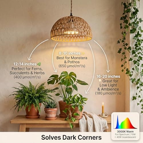 Boho Decorative Hanging Grow Light, Pendant Plant Light for Indoor Plants, Ceiling Grow Lamp with 24H Timer for Plant Corner Bedroom Living Room - Thumbnail 5