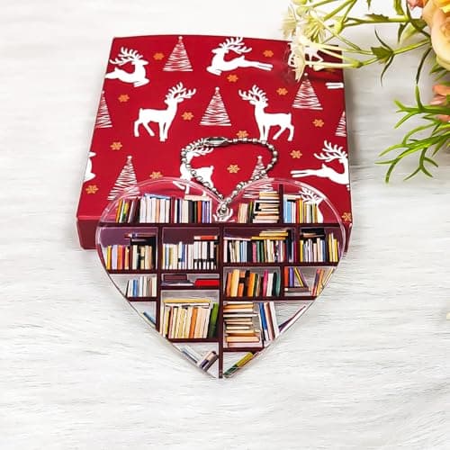 Book Ornament, Books Ornaments for Christmas Tree, Acrylic Heart Ornament for Booklovers, Bookworm, Librarian, Bookclub, Reading - Book Lover Gifts for Women - Thumbnail 4