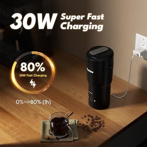Tastee Heated Coffee Mug – 12oz Portable Travel Mug with 1℉ Precise Temperature Control, 8-Hour Heat Retention, 30W Fast Charging, Leak-Proof, Wide Mouth, Gift-Ready for Office, Home & Outdoor(Black) - Thumbnail 6