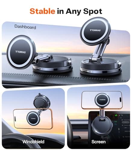 TORRAS 2026 Vacuum for Magsafe Car Mount【98+LBS Strongest Suction & Ultra Magnet】 Magnetic Phone Holders for Your Car, 360° Adjustable Car Phone Holder Mount for iPhone 17 Pro Max 16 15 14 13 12 - Thumbnail 2