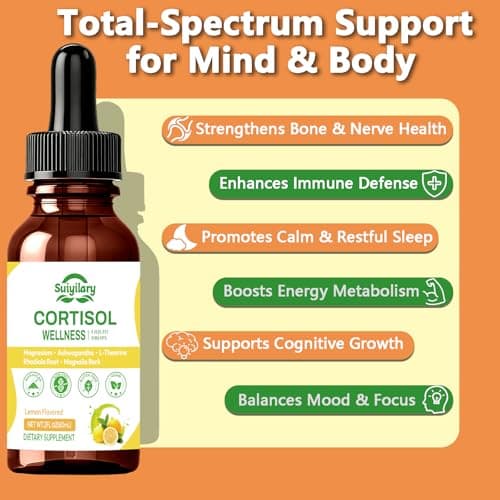 Suiyilary Cortisol Liquid Drops Support Supplements for Men and Women, Cortisol Detox Hormone Balance with Magnesium, Ashwagandha, L-theanine for Mood Support, Lemon Flavor, 60ml - Thumbnail 5