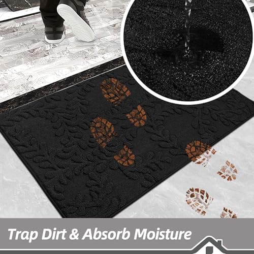 BEQHAUSE Door Mats 20”x32”, Non-Slip TPR Backing Entryway Doormat, Super Absorbent Welcome Mat for Front Door, Mud Shoes & Paws, Washable Entry Rugs, Black - Thumbnail 3