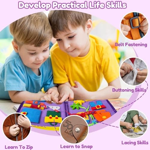 Qizfun Montessori Busy Board Book for Toddlers, Mermaid Sensory Learning Toy for Girls, Educational Fine Motor Skills Toy, Travel Busy Board for Car & Airplane - Thumbnail 5