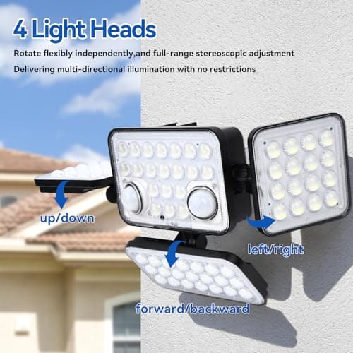 Aialun 2Pack Solar Lights Outdoor Motion Sensor 3600LM 5000mAh Battery,Bright 8500K 292 LEDs 4 Heads Solar Security Flood Lights Waterproof IP65,Remote Control,3 Modes for Backyard,Garage,Patio - Thumbnail 2
