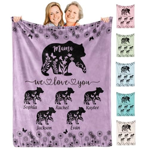 KUKULIKI Mothers Day Personalized Gifts for Mom, Custom Blanket with Name and Birth Month Flowers, Personalized Blankets for Adults, Customized Throw Blanket Birthday Gifts for Women (07-mom Blanket)