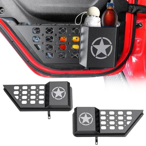 DIAMOOKY Metal Rear Door Pocket Storage Box for Jeep Wrangler JL JLU 4XE 2018-2026 & Gladiator JT 2020-2023 2023 2024 2025 2026 Accessories Door Storage Organizer Molle Panels, Star, 2PCS