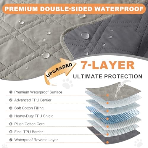 Vmeyiek 100% Waterproof Dog Bed Cover Pet Blanket(42"x50"),7-Layer Reversible Washable Sofa Couch for Furniture Car (Light Gray+Gray) - Thumbnail 2