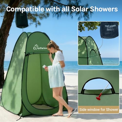 Wolfwise Pop Up Shower Tent, Portable Instant Changing Tent with Ventilation Window & Carry Bag, Privacy Bathroom Toilet for Beach, Camping & Outdoor, Width 47 ", Height 75 ", Green - Thumbnail 4