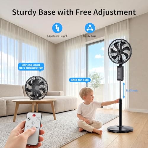 ATEngeus Outdoor Misting Fan 20000mAh Up to 21H Running Time, 12-Inch outdoor Oscillating Fan for Patios, 2 In 1 Pedestal & Tabletop Cooling Fan with Mister, Corded & Cordless, 7 Speeds, Remote, Timer - Thumbnail 6