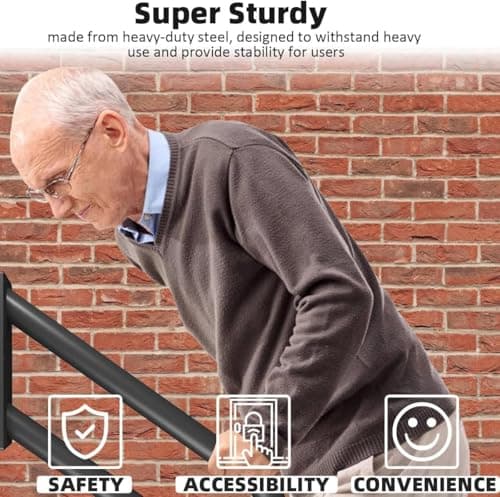 Hand Rails for Outdoor Steps Stair Railing Indoor Rail Metal Heavy Duty Non-Slip 1-3 Step Wall Mount Grab Bars U-Shape Safety Handle Garage Porch Courtyard Doorways (2 Pack 16") - Thumbnail 5