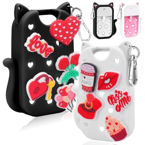 Mity rain Valentine Cat Silicone Case for Touchland Mist 1 FL OZ Hand Sanitizer Spray, Portable Travel Keychain with 10 Love Charms, Ideal Valentine’s Day Gifts for (Him/Her) your beloved