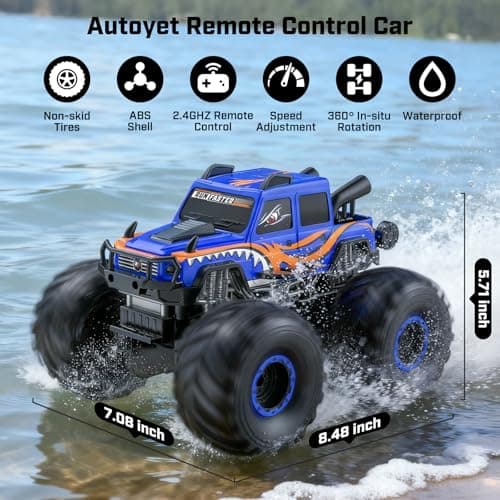 WayEee Remote Control Car Toys for Kids 6+, RC Car Waterproof Monster Truck Toys, Amphibious 4X4 Pickup, All Terrain Off-Road Vehicles, 2.4GHz Remote Control, 1/18 Scale RC Truck Boys Gifts/Blue - Thumbnail 5
