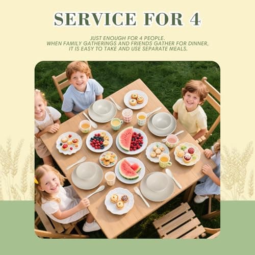 Wrova Wheat Straw Dinnerware Sets of 20,Dishwasher Safe Kitchen Plates and Bowls Sets,Camping Dishes Sets Contains Dinner Plates,Cereal Bowls,Drinking Cups and Flatware.(Beige) - Thumbnail 5