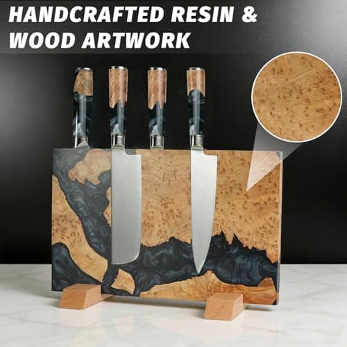 Magnetic Knife Block for Kitchen – Handcrafted Burl Wood Resin, Holds 16 Knives, Strong Neodymium Magnets, Safe Countertop Knife Holder - Thumbnail 3