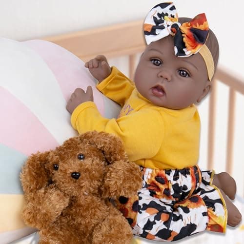 Milidool Lifelike Black Reborn Baby Dolls Girl - 18 Inches Realistic Girl Baby Doll Black American Newborn Weighted Real Life Baby Dolls, Girls Gifts Set for Kids 3+, Pretend Play, Collection - Thumbnail 2